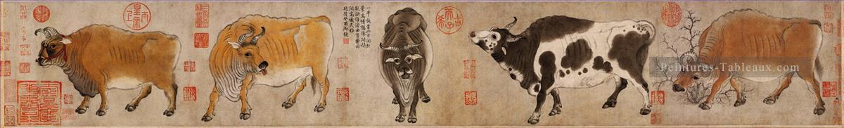 Hanhuang cinq bovins Art chinois traditionnel Peintures à l'huile